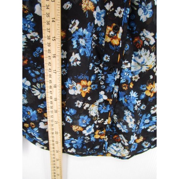 Philosophy Blouse Small Blue Button Down Floral Preppy Career - Picture 4 of 10